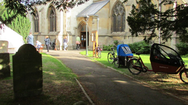 Bicycles in a church yard